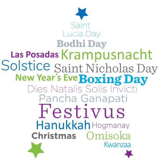 a star-shaped list of December holidays